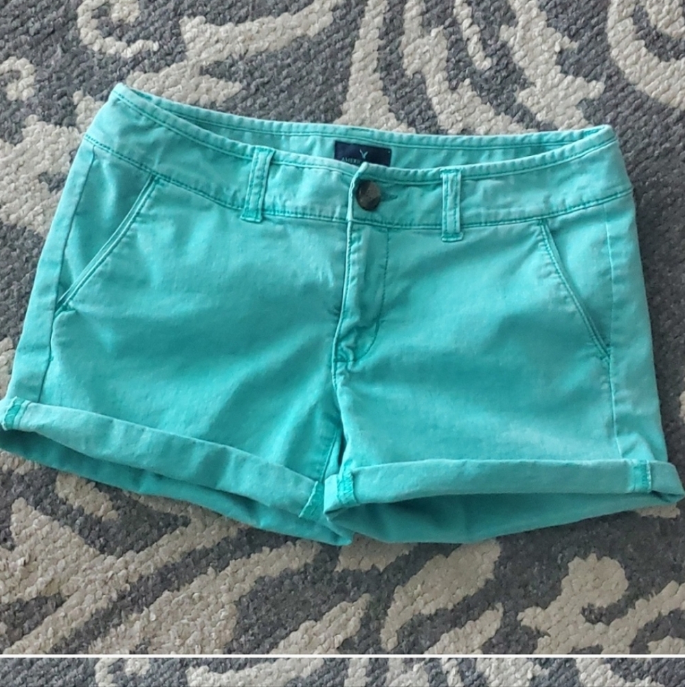 American Eagle AE Teal Chino Shorts Sz 2 Cotton Turquoise Summer